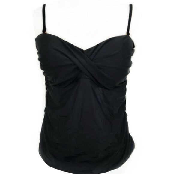 𝅺2bamboo Black Ruche Side Strapless w/ Strap Shapewear Tankini Bikini Top XXL - Picture 1 of 4